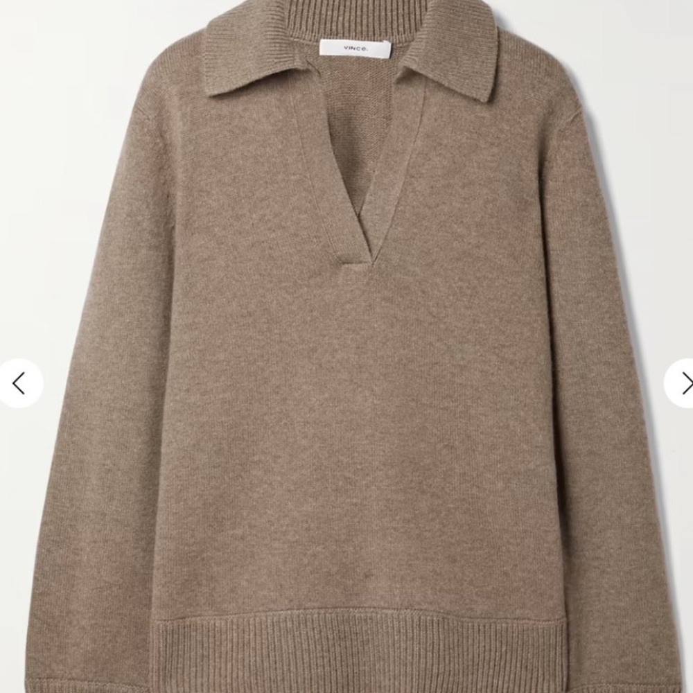 Vince Wool & Cashmere Polo Raglan Sleeve Sweater in Chestnut. Size S.